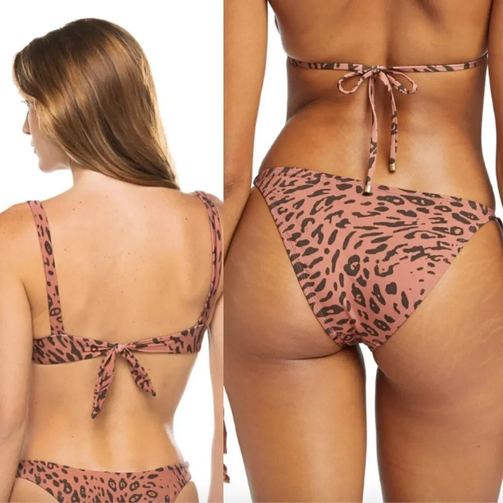 NWT Vitamin A terracotta rust pink leopard print underwire tie bikini swim S/M